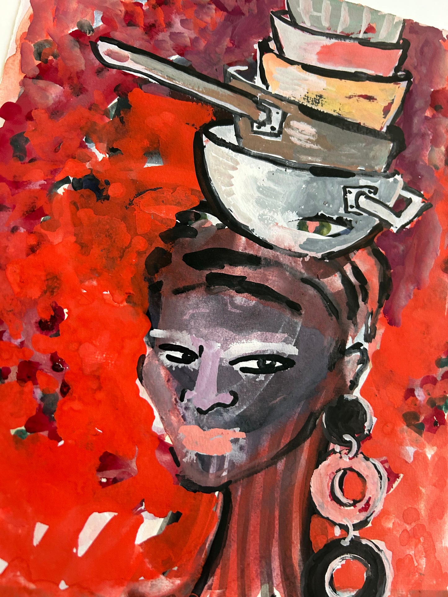 Elvira Bach (1951) - „Küchendiva“ (signiert & datiert), Aquarell auf Bütten