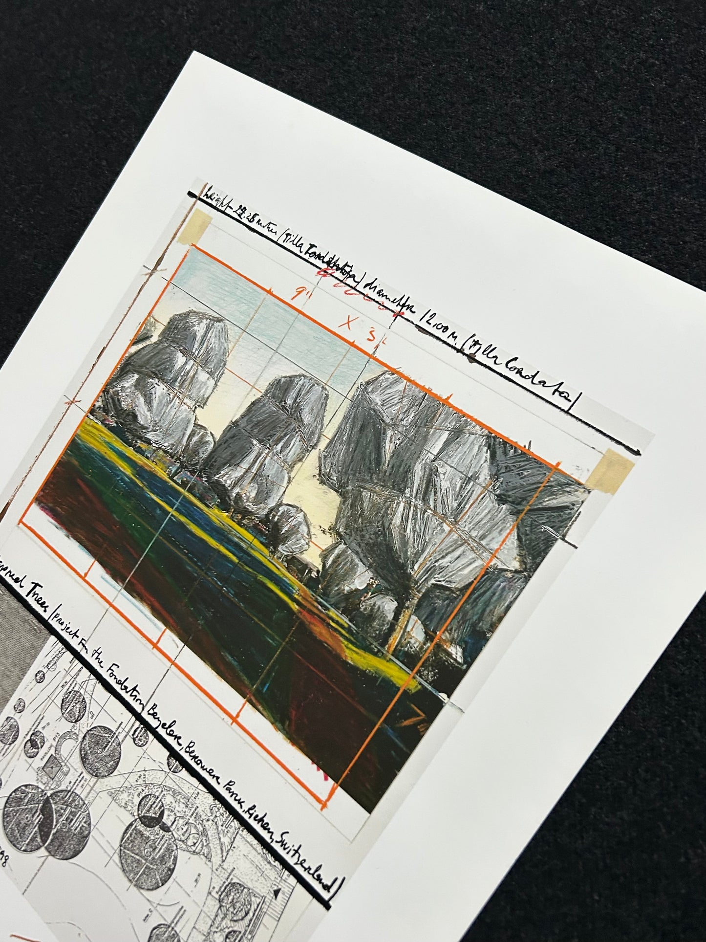 Christo (1935-2020) - „Wrapped Tress, Project for the Fondation Beyeler and Berower Park, Switzerland" - Collage in zwei Teilen (signiert)