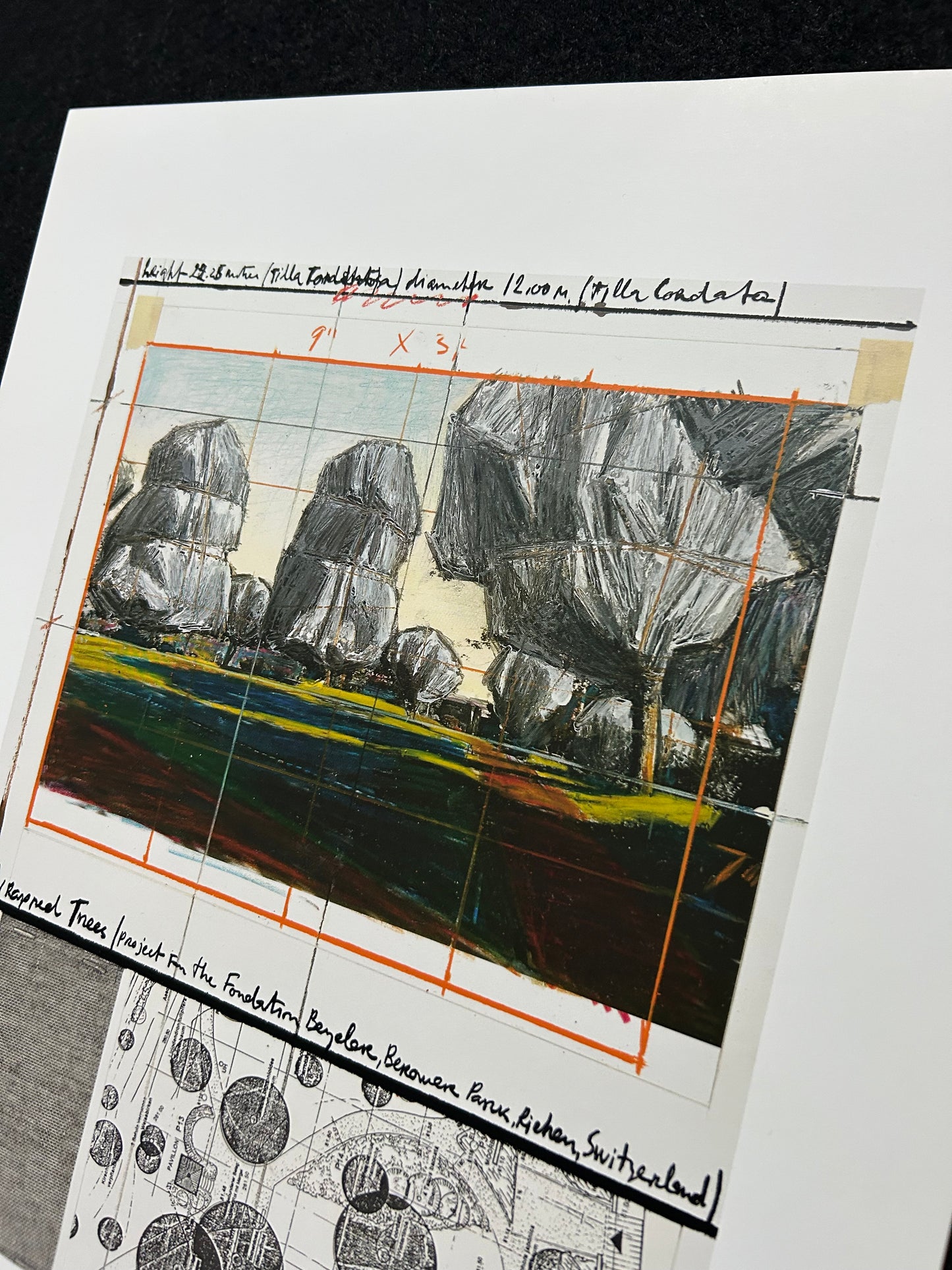 Christo (1935-2020) - „Wrapped Tress, Project for the Fondation Beyeler and Berower Park, Switzerland" - Collage in zwei Teilen (signiert)