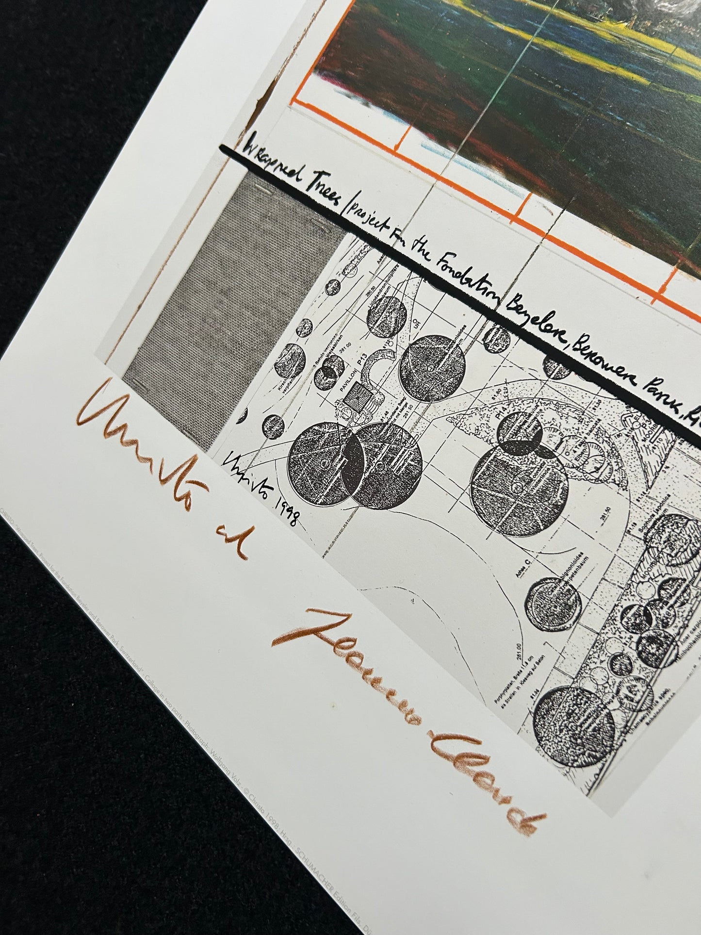 Christo (1935-2020) - „Wrapped Tress, Project for the Fondation Beyeler and Berower Park, Switzerland" - Collage in zwei Teilen (signiert)