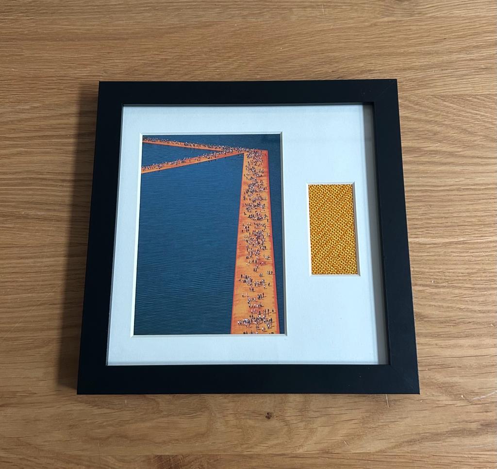 Christo - “The Floating Piers” offset print with fabric scraps