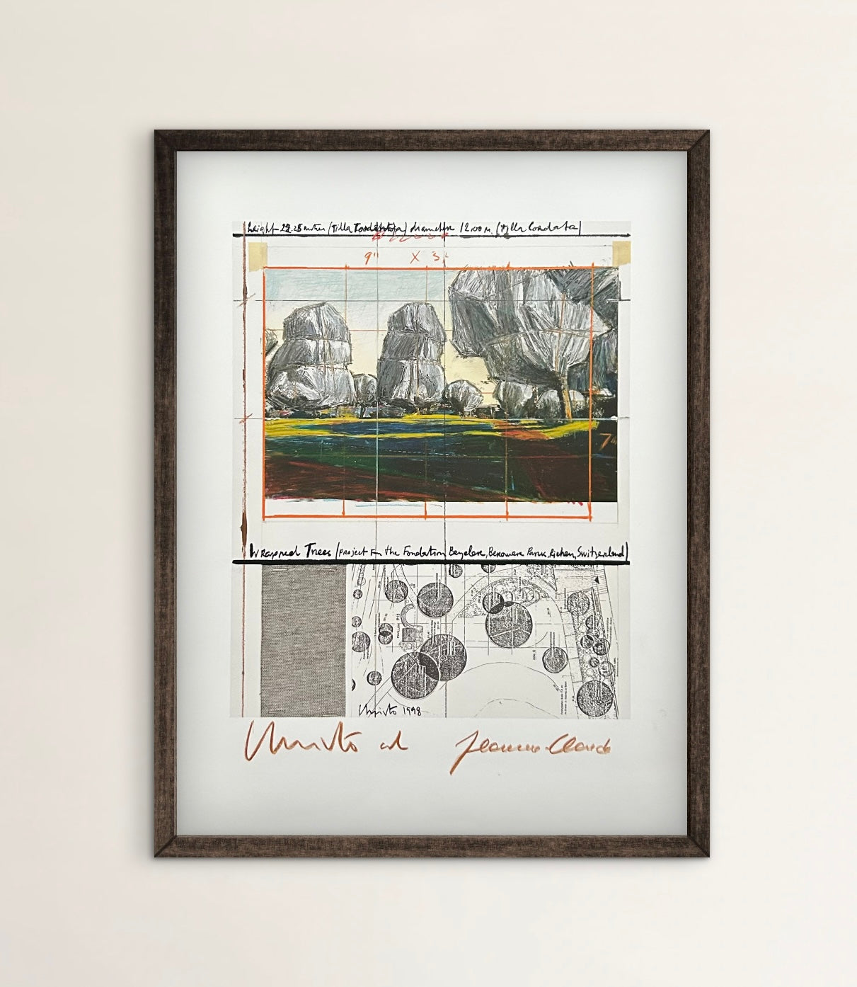 Christo (1935-2020) - „Wrapped Tress, Project for the Fondation Beyeler and Berower Park, Switzerland" - Collage in zwei Teilen (signiert)