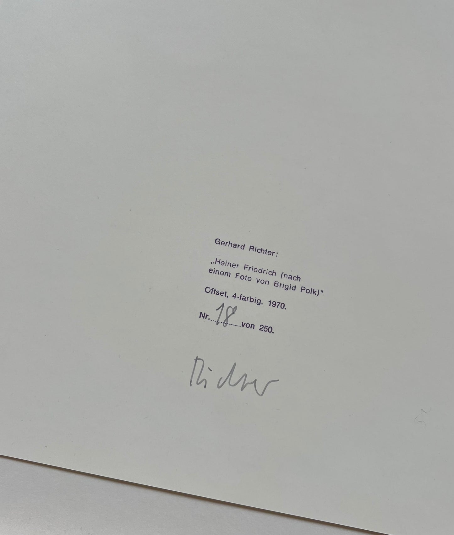 Gerhard Richter - „Heiner Friedrich 1970" - handsigniert & nummeriert (Ex.: 18/250)