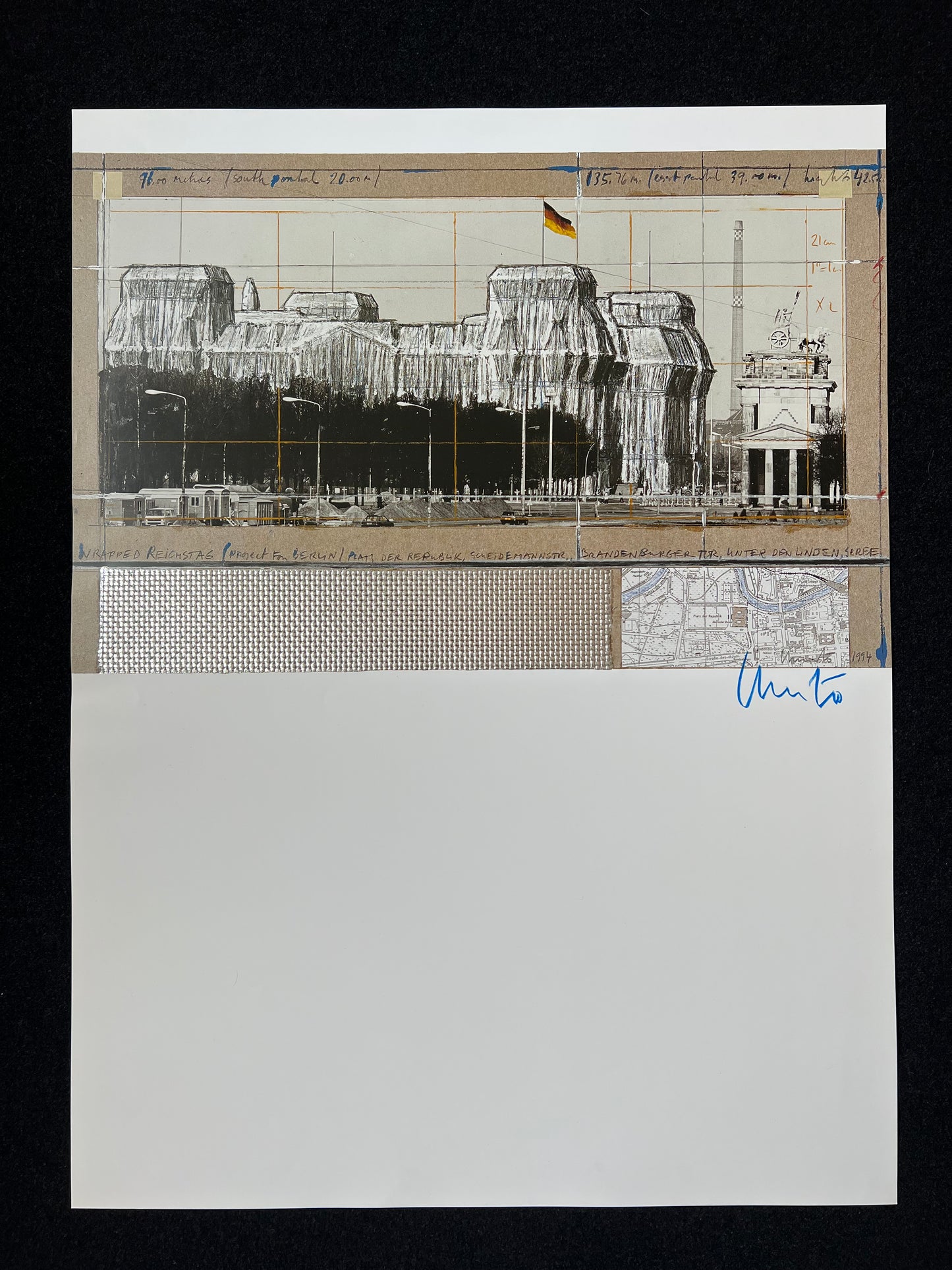 Christo (1935-2020) - „Wrapped Reichstag, Project for Berlin" - Collage mit Silberfolie (signiert)