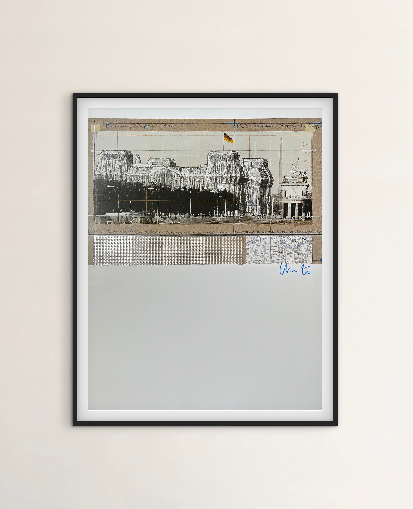 Christo (1935-2020) - „Wrapped Reichstag, Project for Berlin" - Collage mit Silberfolie (signiert)