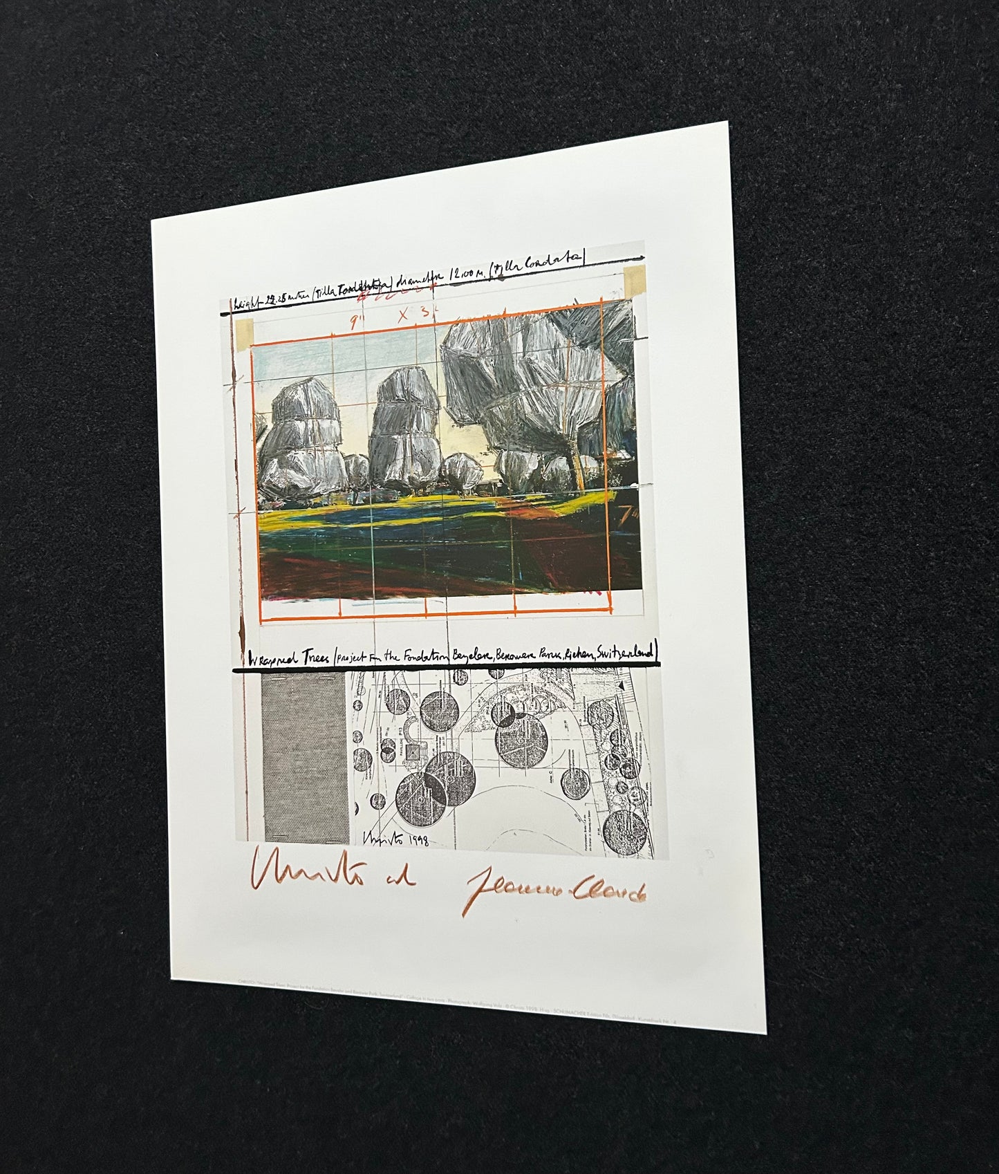 Christo (1935-2020) - „Wrapped Tress, Project for the Fondation Beyeler and Berower Park, Switzerland" - Collage in zwei Teilen (signiert)