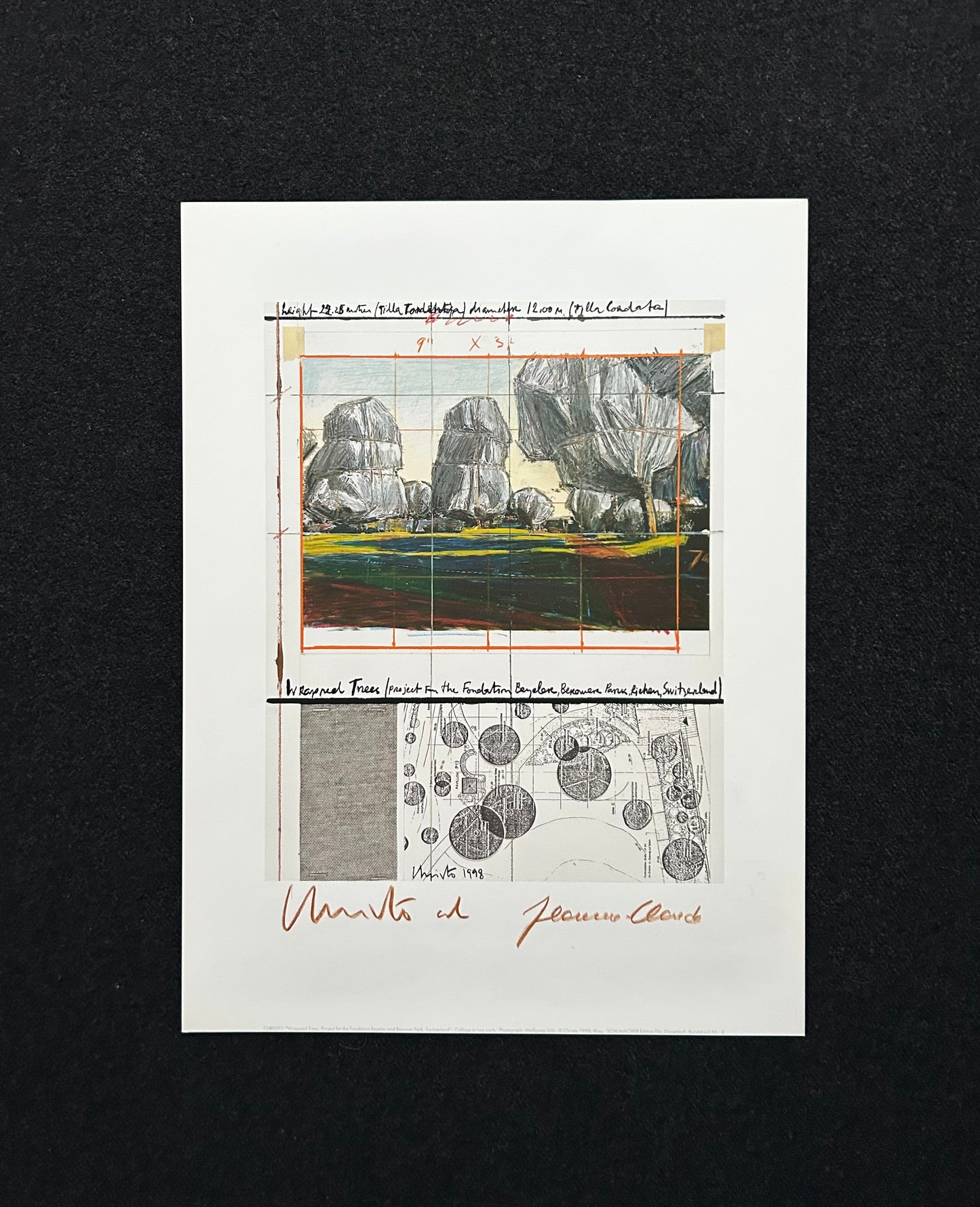 Christo (1935-2020) - „Wrapped Tress, Project for the Fondation Beyeler and Berower Park, Switzerland" - Collage in zwei Teilen (signiert)