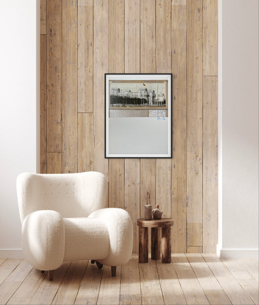 Christo (1935-2020) - „Wrapped Reichstag, Project for Berlin" - Collage mit Silberfolie (signiert)