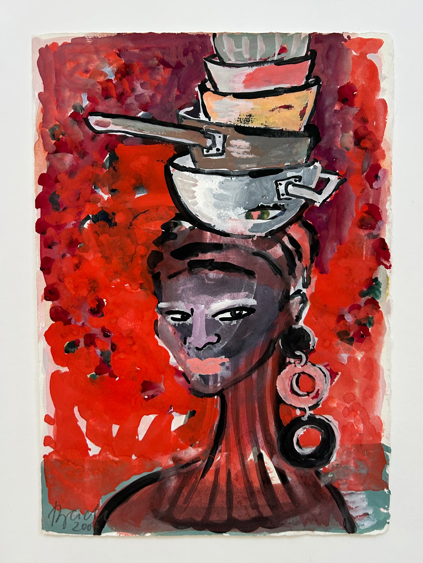 Elvira Bach (1951) - „Küchendiva“ (signiert & datiert), Aquarell auf Bütten