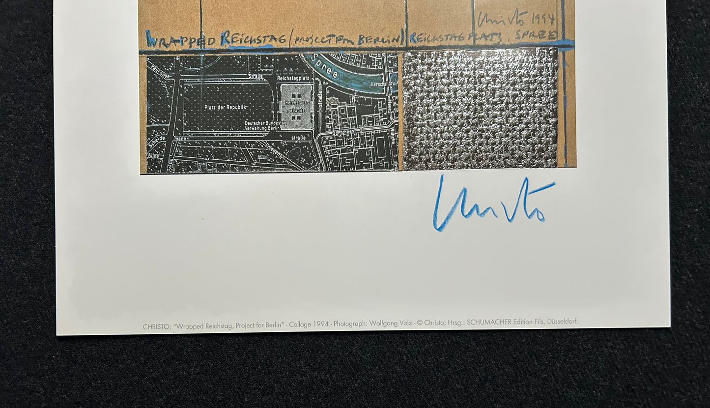 Christo (1935-2020) - „Wrapped Reichstag, Project for Berlin" - Collage mit Silberfolie (signiert)