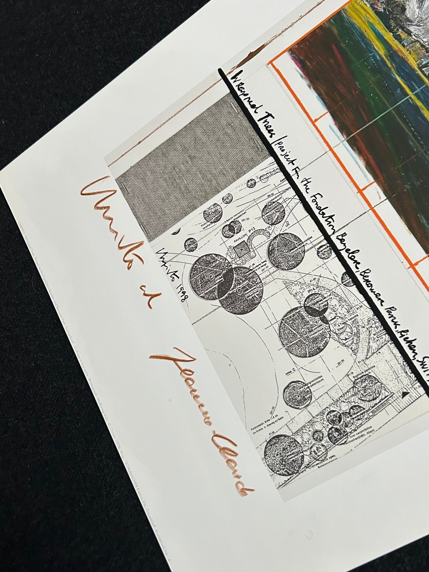 Christo (1935-2020) - „Wrapped Tress, Project for the Fondation Beyeler and Berower Park, Switzerland" - Collage in zwei Teilen (signiert)