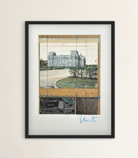 Christo (1935-2020) - „Wrapped Reichstag, Project for Berlin" - Collage mit Silberfolie (signiert)