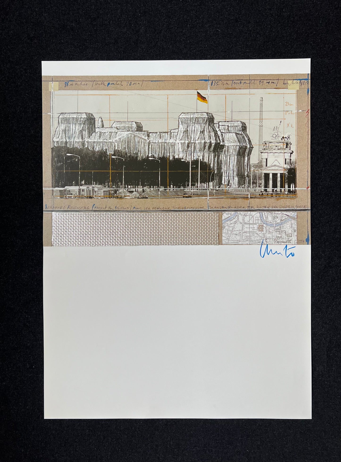 Christo (1935-2020) - „Wrapped Reichstag, Project for Berlin" - Collage mit Silberfolie (signiert)